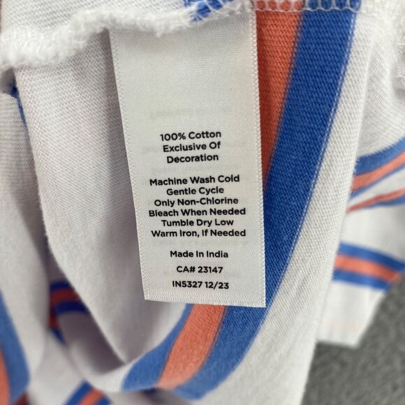 Talbots Top Womens 1X Plus Blue Orange Striped 3/4 Sleeves Boat Neck Pullover - Picture 6 of 11